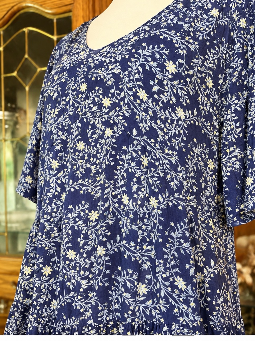 Adventures Navy Floral Tiered Swing Dress - Women's large - Picture 5 of 9